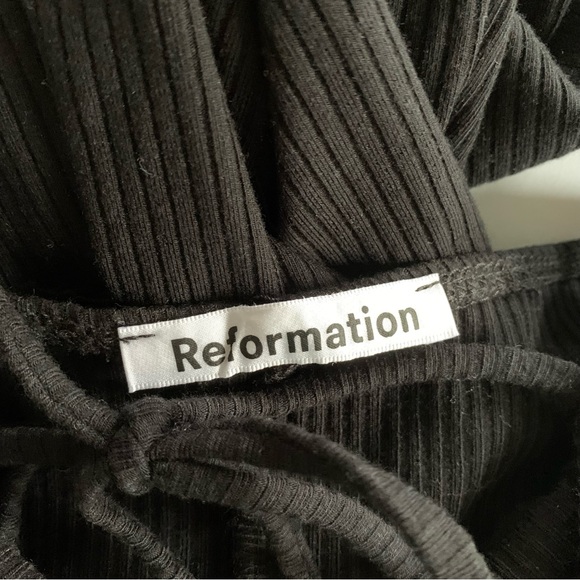 Reformation Hilo Knit Halter Tie Neck Midi Slit Cut Black Rib Faux Wrap Dress XS - Picture 5 of 14